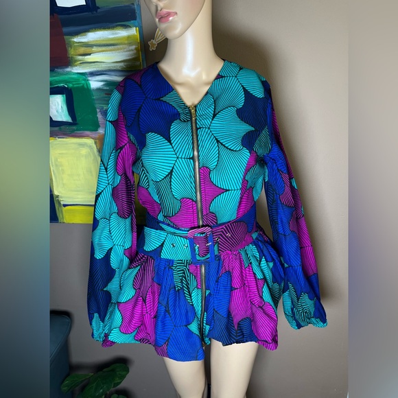 Mae Oti Jackets & Blazers - Mae Oti African Ankara Wax Print Peplum Top Full Zip Blouse Size S